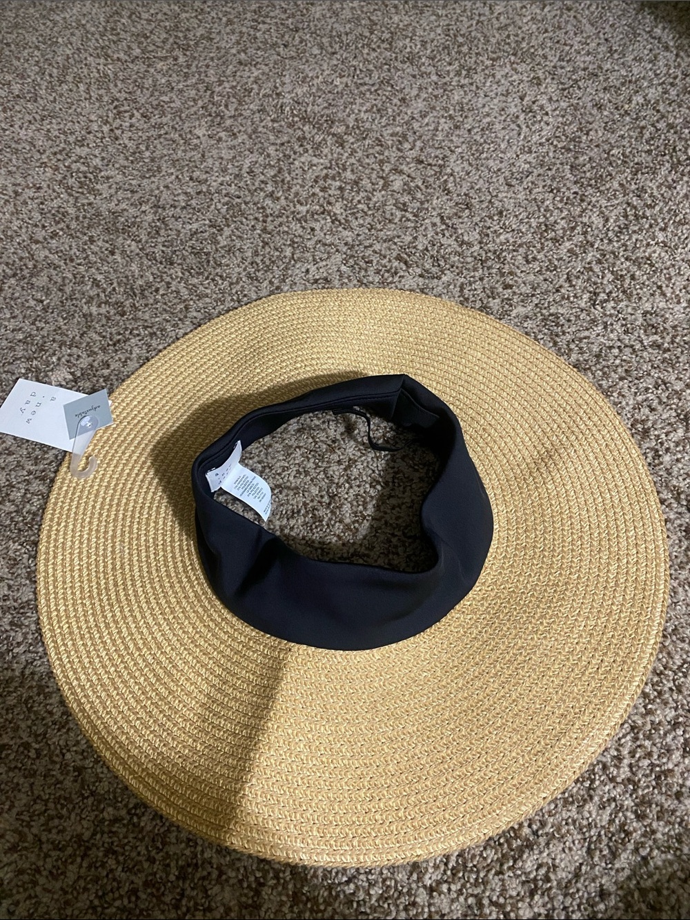 Straw Wide Brim Sun Visor Hat with Black Band